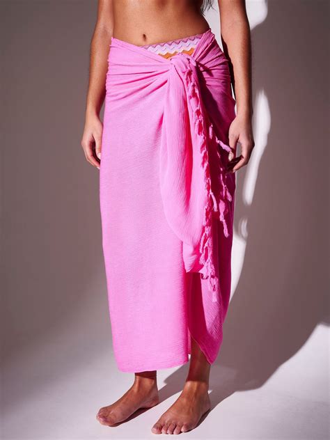 Buy South Beach Pink Crinkle Viscose Fringed Sarong Cover-Up from Next ...