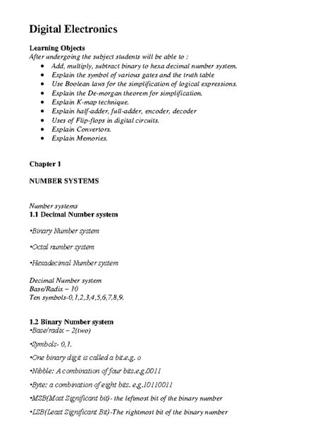 Digital Electronics (Course Code: DE101) - Comprehensive Study Notes ...