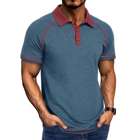 DPTALR Men's Color Block Button Outdoor Breathable Short Sleeve Turn ...