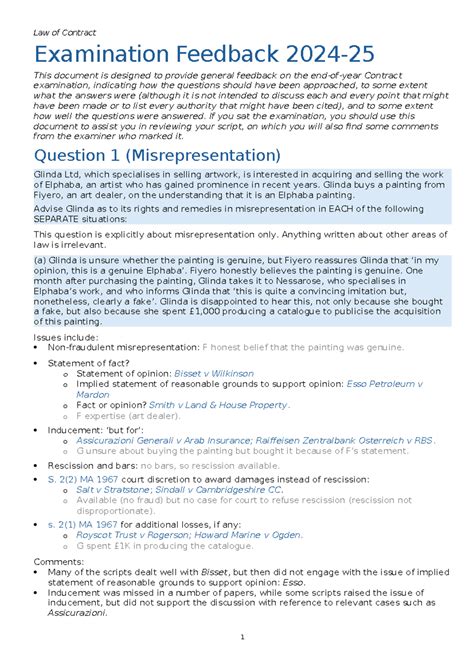 Contract Law Exam Feedback 2024-2025: Key Insights and Analysis - Studocu