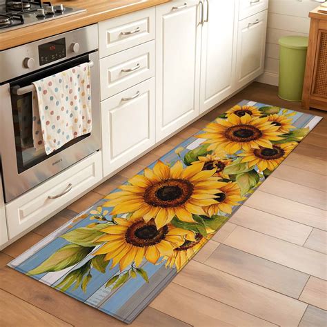 2x6 Kitchen Runner Rug, Sunflower Non-Skid Rubber Backing Large ...