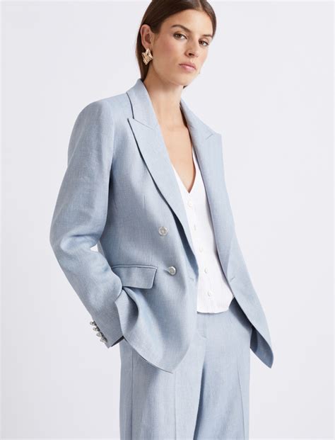 Herringbone linen-blend blazer, light blue | Marella