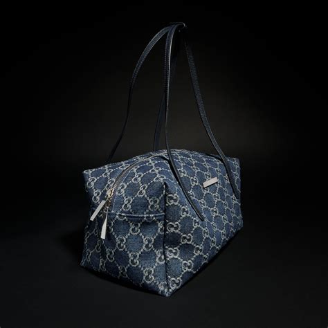 Gucci Melrose medium boston bag in dark blue GG denim | GUCCI® ZA