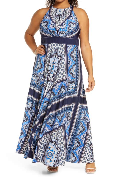 Eliza J Scarf Print Halter Neck Maxi Dress (Women) | Nordstromrack