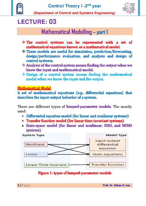 Control Theory I Year (Dept. of Control & Systems Eng) Lecture 03: Math ...