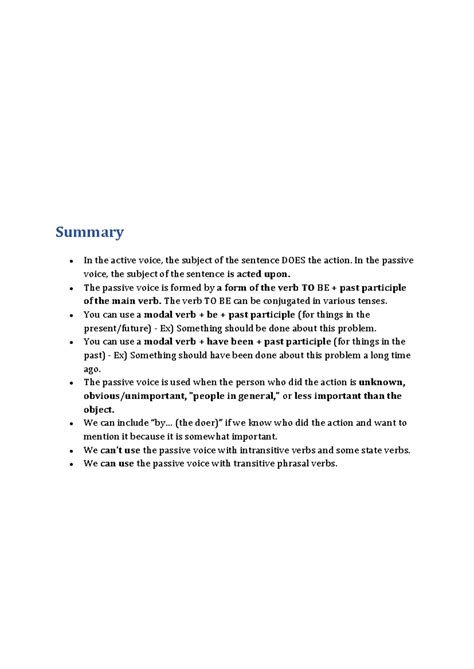 Passives Quiz - Extra Exercises for Advanced English Grammar - Studocu