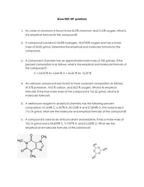 Empirical and Molecular Formula Questions for Chemistry 101 - Studocu