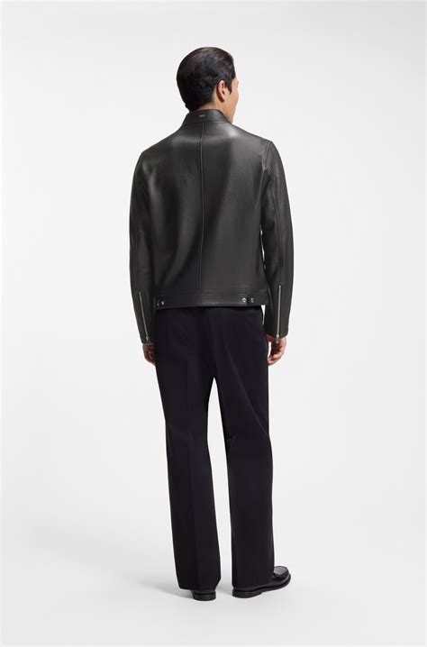 BOSS - Grained-leather jacket with logo trims - Black