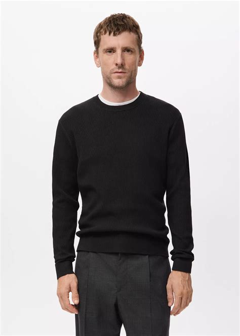 Fine rib-knit cotton sweater - Men | MANGO OUTLET United Kingdom