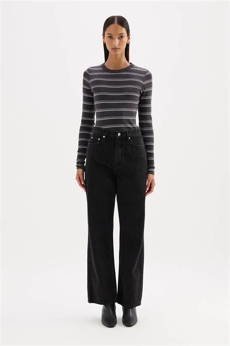 Lexi LS Top - Coal Stripe | Nude Lucy | Herman Store