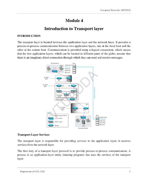 Computer Networks (BCS502) Module 4: Transport Layer Overview - Studocu