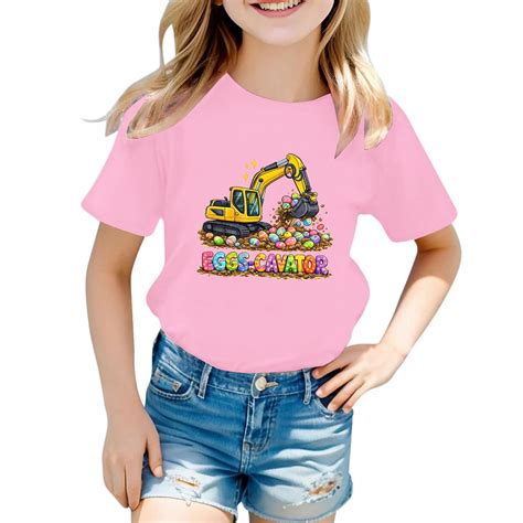CUZIBR Girls Kids Tops Shirts Short Sleeve Easter Bunny Letter Print ...