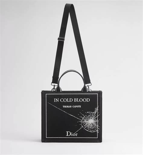 Medium Dior Book Tote with Strap Black and White Book Cover Embroidery ...