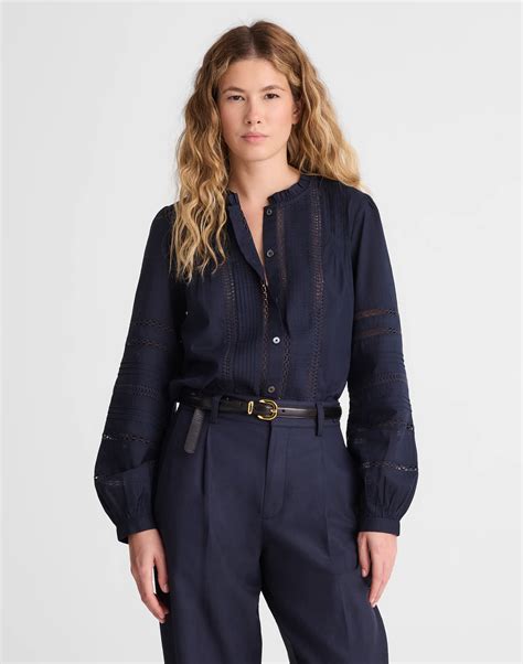 Lace-Insert High-Neck Pintuck Top | Madewell