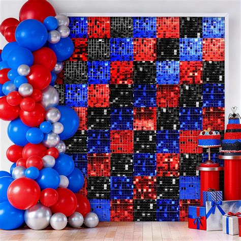 Amazon.com : Bupelo Red Black, and Blue Shimmer Wall Backdrop, 24 PCS ...