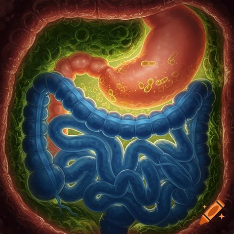 Detailed illustration of the human digestive system with labeled organs including esophagus ...