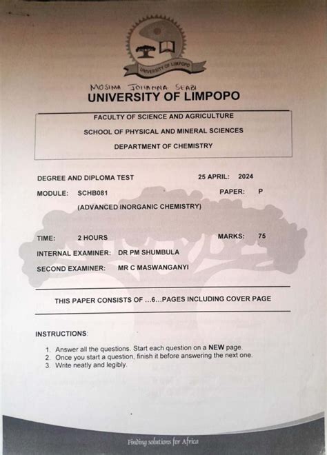 SCHB081 Advanced Inorganic Chemistry Test 3 - April 2024 - Studocu