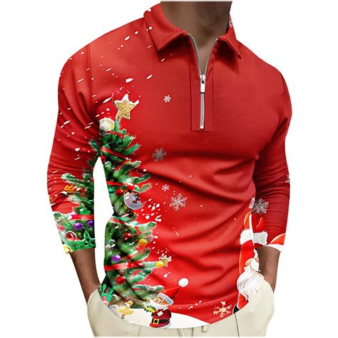 Aimik Hanes Men's Christmas Shirt Funky Casual Print Long Sleeve Button ...