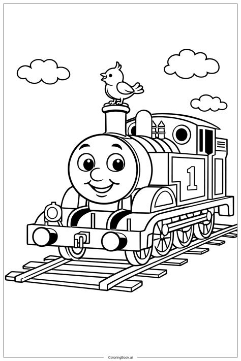 Thomas The Train With Friendly Bird Coloring Page (Free PDF&PNG Printable)