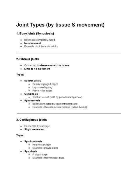 Joint Types and Muscle Basics Overview - Studocu