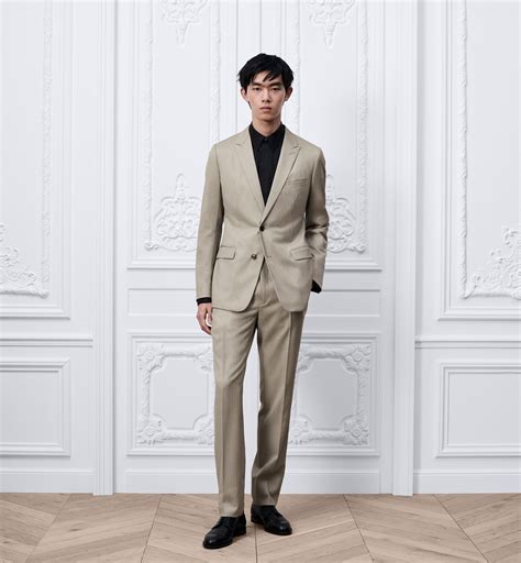 Klassischer Anzug Schurwolltwill in Beige mit Fischgrätmuster | DIOR