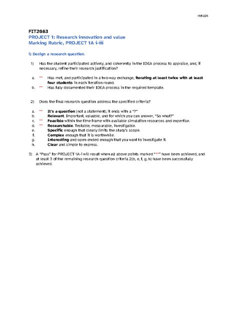 160326 FIT2083 PROJECT 1A: Research Question & Justification Rubric ...
