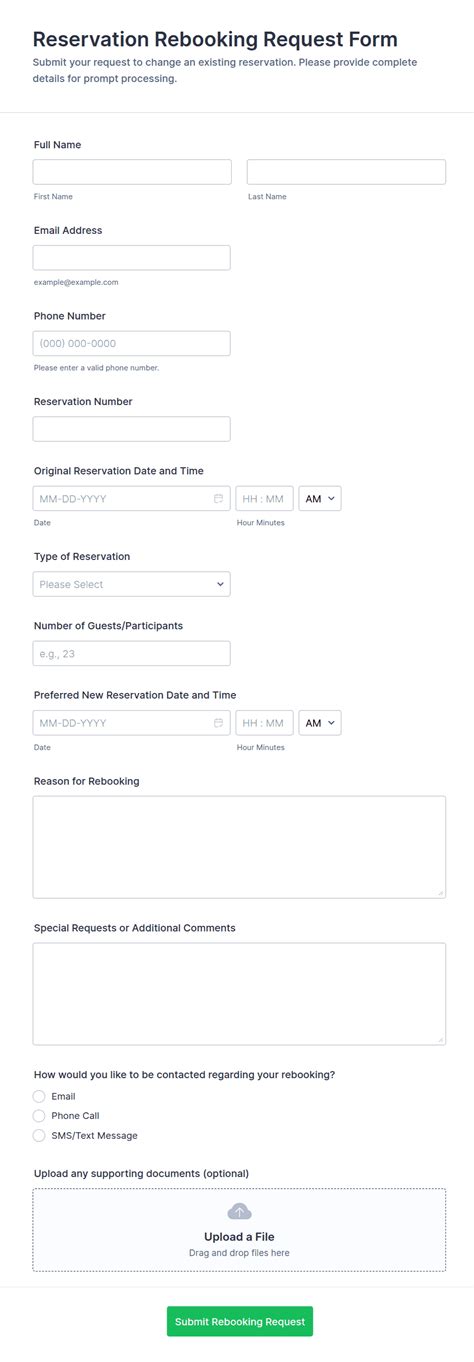 Reservation Rebooking Request Form Template | Jotform