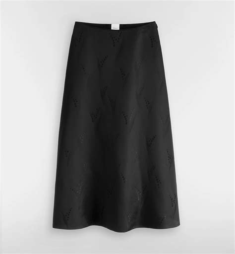 Mid-Length Flared Skirt Black Lily of the Valley Silk and Wool | DIOR