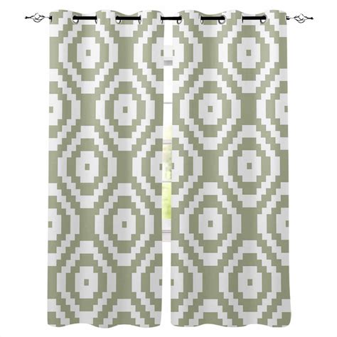 Sage Green White Geometric Blackout Curtains 45 Inches Long, Kitchen ...