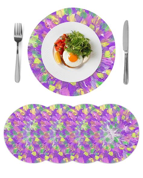 Round Placemats Purple Oil Painting 15 inch Set of 4 Table Mats for ...