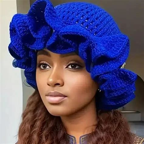 Women's Colorful Crochet Ruffle Bucket Hat,winter Warm Fashion Stretch ...