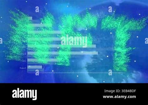 Animation of nft over graphs, globe and blue background. Digital ...