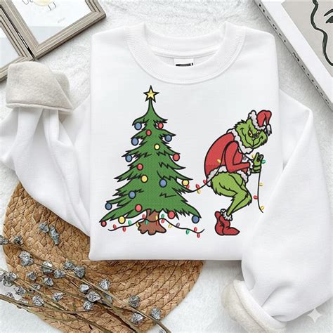 Grinch With Lights Embroidery Design, Funny Xmas Tree Stitch Pattern ...