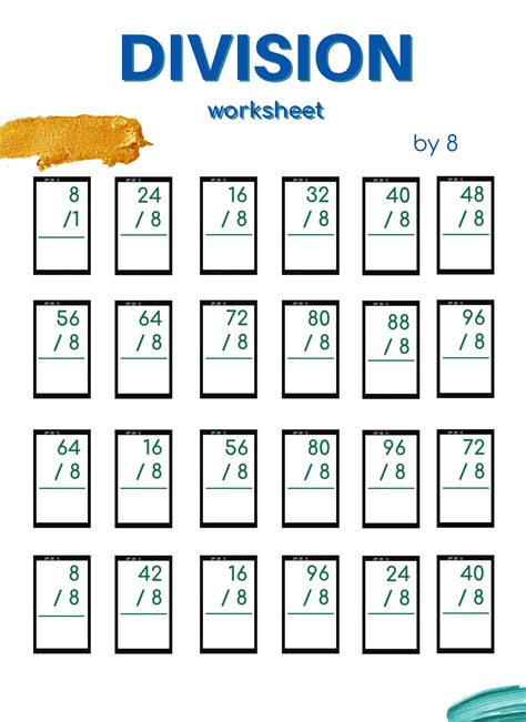 PRINTABLE WORKSHEET: Divide by 8 - On the Cutting Floor: Printable pdf ...