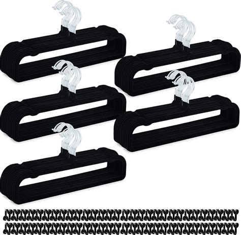 60 Pack Black Velvet Pants Hangers with 60 Hooks Non Slip, Felt Trouser ...