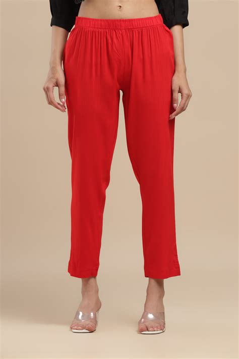 Im pretty PureFlow Candy Red Casual Stretch Pant for Women | Buy Online ...