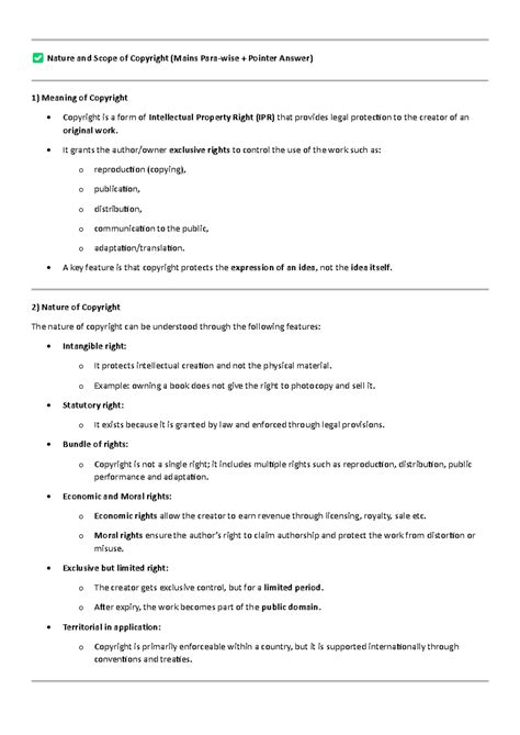 Nature and Scope of Copyright: Key Features and Legal Framework - Studocu