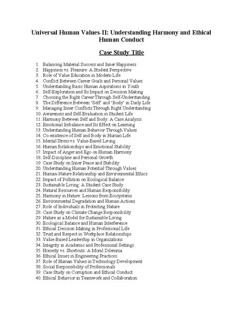 Universal Human Values Case Study Titles: Exploring Ethics and Harmony ...