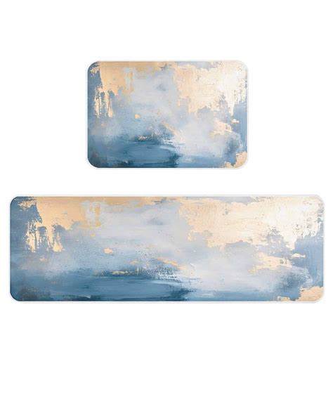 Absstract Color Block Kitchen Mats for Floor 2 Piece, Blue Beige ...
