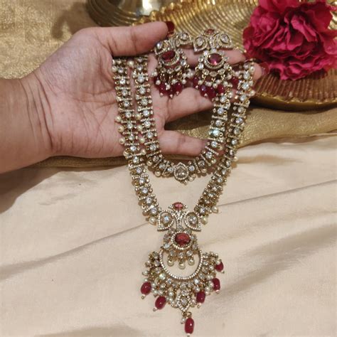Dazzling Crystal Ruby AD Stone 2 Layer Pearl Necklace – Emporia Jewels