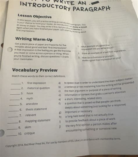 Solved: WRITE AN INTRODUCTORY PARAGRAPH Lesson Objective In this lesson, you will practice ...
