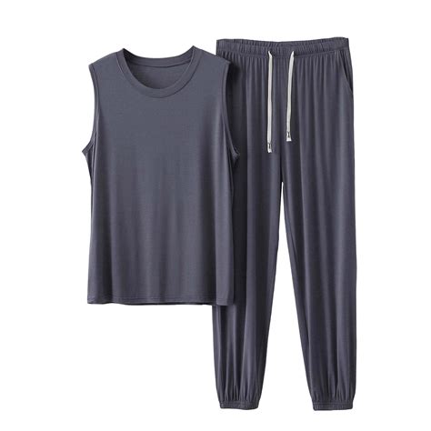 Qingpeng Men's Pajama Set Soft Comfy Sleeveless Tank Top and Pants Mens ...