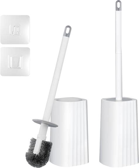 Toilet Brush & Holder Set, Lightweight Plastic Handle, Space Saving ...
