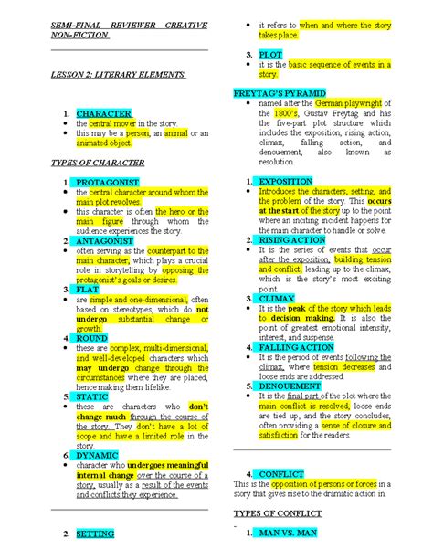 SEMI Final - CNF - Lesson 2: Literary Elements & Character Types - Studocu