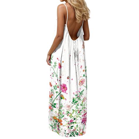 Backless Summer Dresses Womens Plus Size Floral Maxi Dress Spaghetti ...