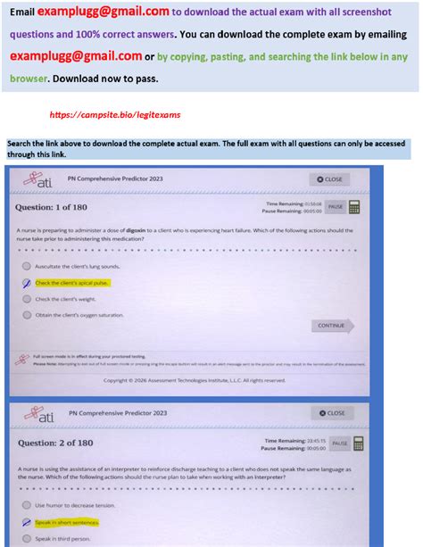 Pass ATI PN Comprehensive Predictor 2023-2026 Exit Exam: 180 Q&A - Studocu