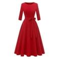HJYCHN Womens Dresses Solid Color Round Neck Three-Quarter Sleeve Dress ...