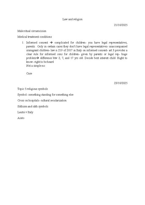 L and rel 20:10 - notes - Law and religion 21/10/ Male ritual ...