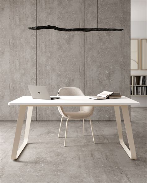 Table Como with extra white melamine top and ivory metal legs 160 x 90 cm