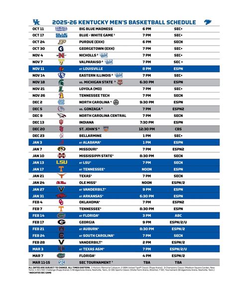 Kentucky Basketball schedule 2025-26: Dates, times, TV channels ...